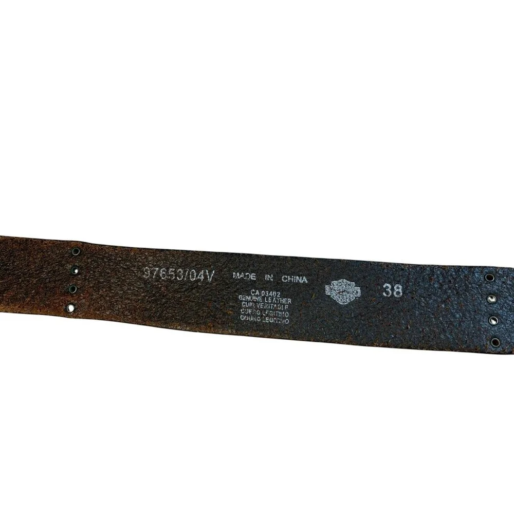 Harley Davidson Mens Brown Distressed Embossed Leather Belt  Size 38  Biker Moto